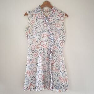 Vtg 60's LOVE Patterned Ruffled Sleeveless Mod Top Tunic Mini Dress Sz S/M Retro
